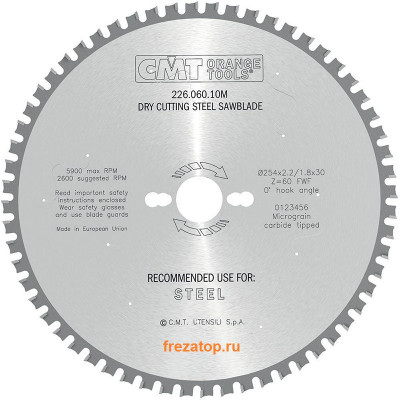 226.060.10M CMT Диск пильный 254x30x2,2/1,8 0° 8° прямой с фаской зуб Z=60