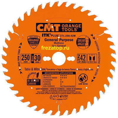 271.250.42M CMT Диск пильный 250x30x2,4/1,6 18° 10° косой зуб + 8° угол заточки Z=42