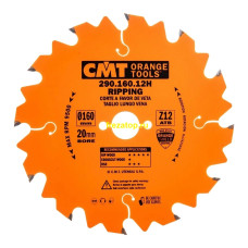 290.160.12H CMT Диск пильный 160x20x2,2/1,6 20° 10° косой зуб Z=12