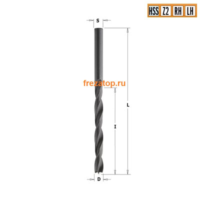 516.025.51 CMT Сверло HS 2,5x30x57 Z=2 хвостовик S=2,5 правое вращение