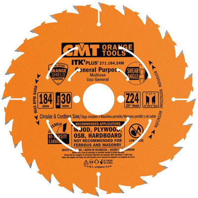 271.184.24M CMT Диск пильный 184x30x1,7/1,1 Z=24 +20° косой зуб 8°/10°