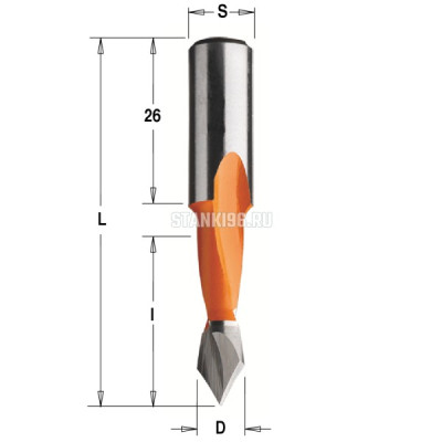 313.050.11 CMT Сверло с твердосплавной напайкой для присадочного станка 5x27x57,5 Z=2 хвостовик S=10x26 правое вращение