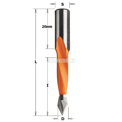 366.100.11 CMT Сверло с твердосплавной напайкой для присадочного станка 10x44x77 Z=2 хвостовик S=10x26 правое вращение