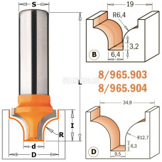 865.903.11 CMT Фреза радиусная радиус=6,35 (Псевдофиленка) (B) хвостовик S=12,7 D раб.=19x13 радиус=